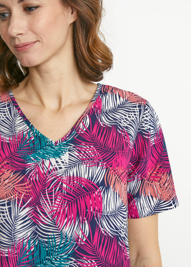 Tunique ample mi-longue en tissu crêpe Vert/Fuchsia