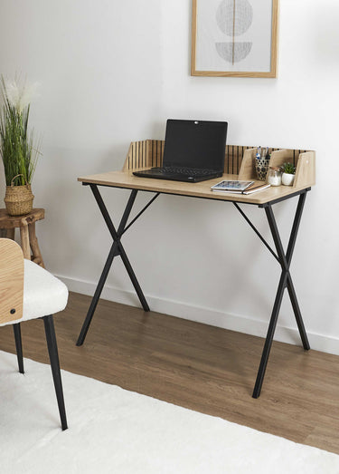 Bureau en métal et bois claustra Naturel