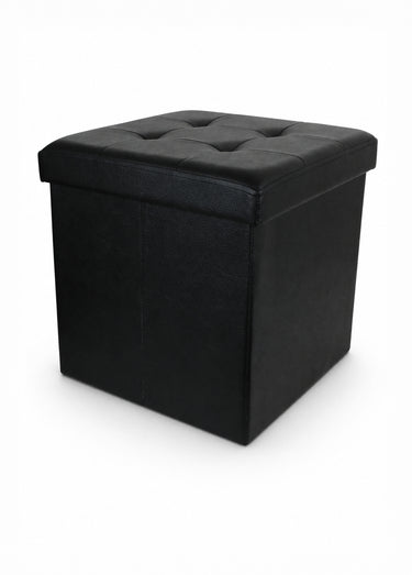 Pouf coffre pliable simili cuir capitons Noir