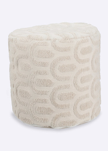 Pouf rond, formes organiques bouclette Beige