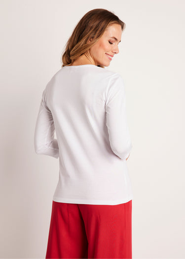 T-shirt court brodé manches 3/4 Blanc