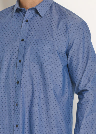Chemise fantaisie chambray imprimé Bleu