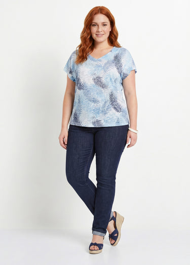 T-shirt imprimé court maille dévorée Bleu