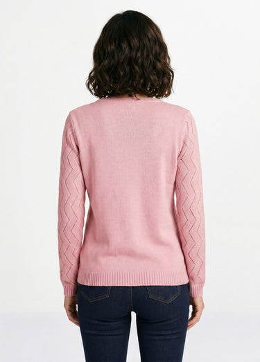 Pull court ajouré torsades Rose