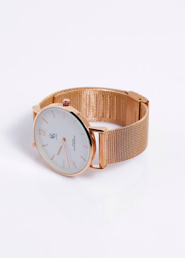 Montre ronde bracelet maille milanaise 2R Rose / Blanc