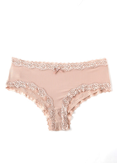 Shorties microfibre avec bords dentelle Rose Poudre/Vert