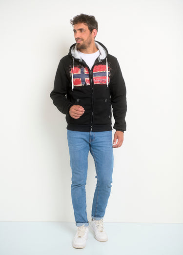 Sweat à capuche zippé poche kangourou Noir/Gris