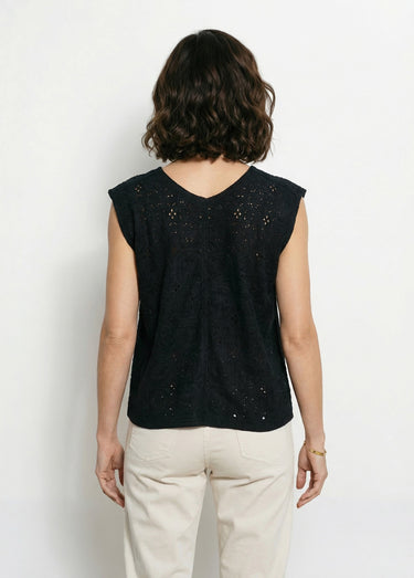 Gilet sans manches effet crochet Noir