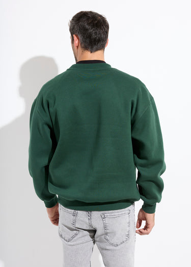 Sweat shirt col rond, détails bord cotes Vert