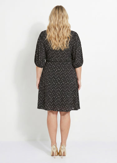 Robe courte cache-coeur imprimé pois Noir/Ecru