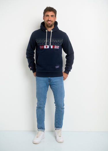 Sweat à capuche drapeaux poche kangourou Marine