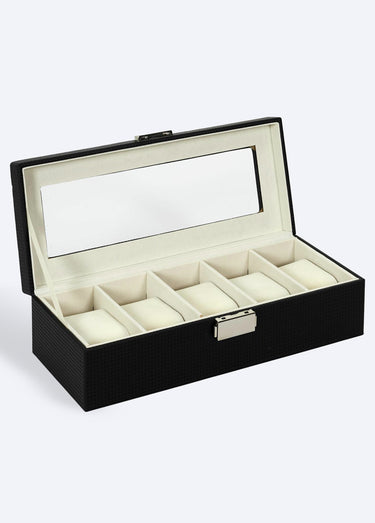 Boîte de rangement simili cuir 5 montres Noir