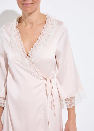 Nuisette longue + déshabillé satin dentelle Rose
