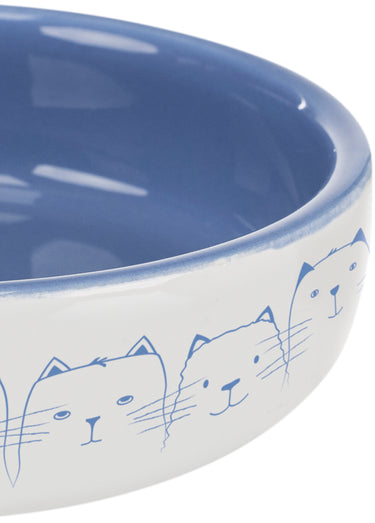 Gamelle céramique animaux, décor chats Bleu / Blanc