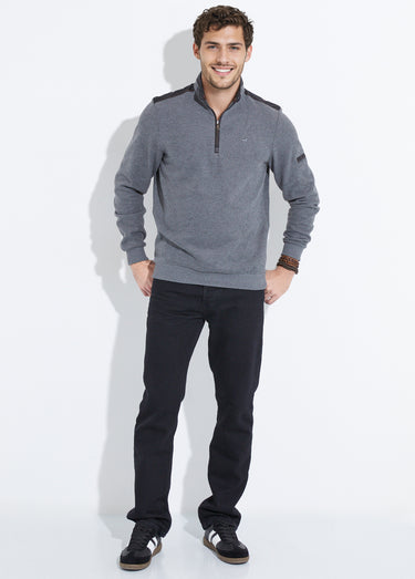 Pull avec col zippé et détails bimatière Gris