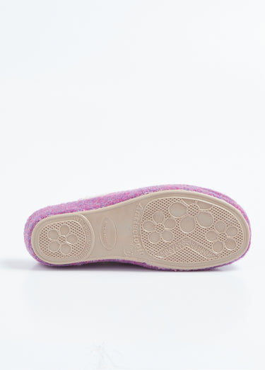 Chaussons mules en feutre, détail fleur Parme