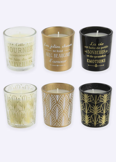 Coffret 6 bougies parfumées thème Art déco Noir