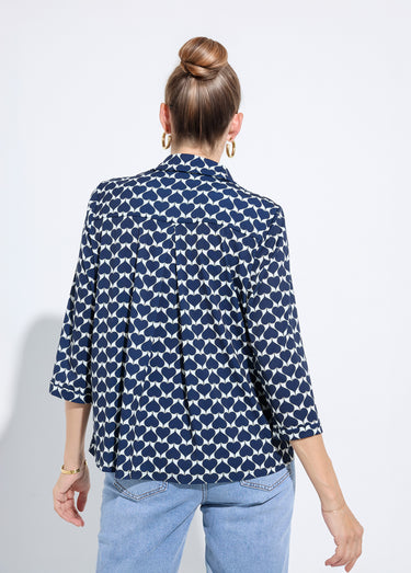 Chemisier fluide coeurs et col tailleur Marine