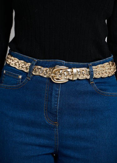 Ceinture fine tressée métallisée Dore
