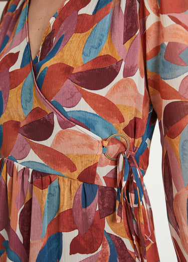 Robe courte voile imprimé effet cache-coeur Orange/Bleu