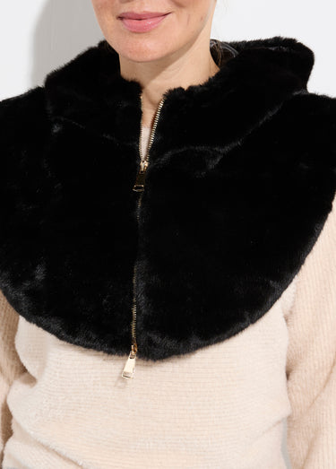Plastron zippé fausse fourrure à capuche Noir