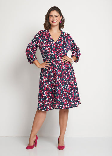 Robe courte évasée cache-coeur imprimée Imprime Fuchsia