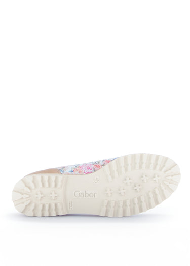 Ballerine fleuries cuir, semelle crantée Fond Blanc