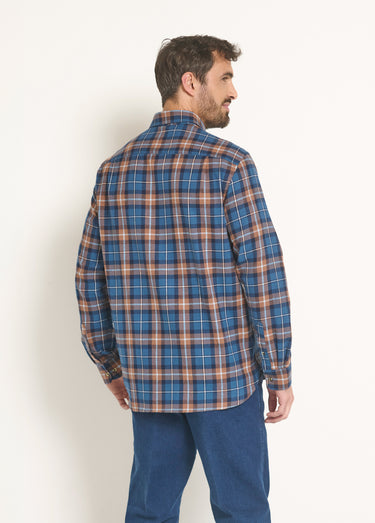 Chemise flanelle détails velours, grands carreaux Carreaux Bleu/Beige