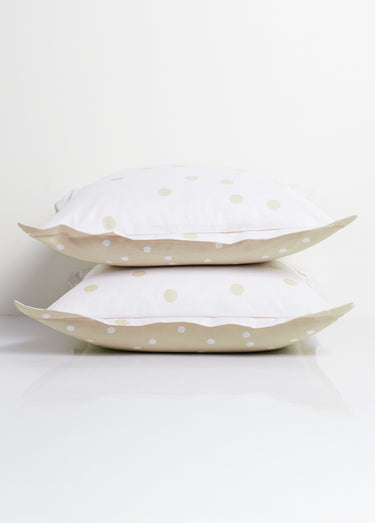 Parure housse de couette coton, pois Blanc/Beige