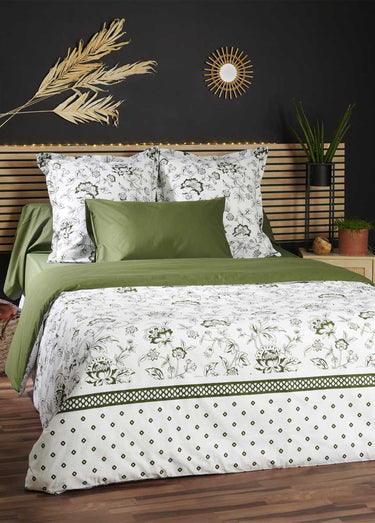 Drap housse uni en coton BIO, Ispahan Vert Kaki