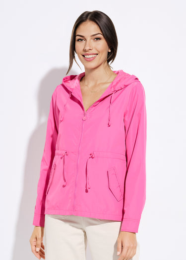 Coupe-vent capuche et taille resserrée Fuchsia