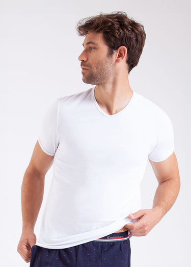 T-shirt col V manches courtes Blanc