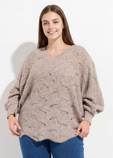 Pull oversize, maille écailles avec laine Beige