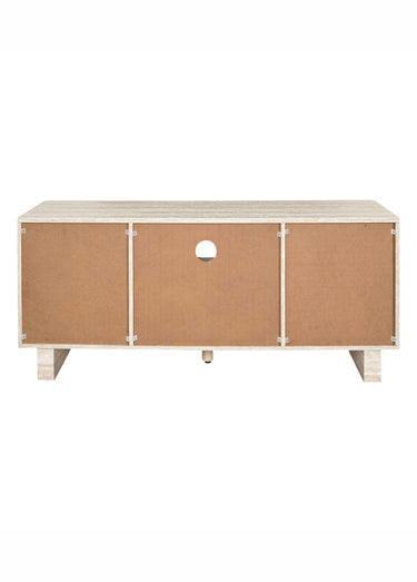 Meuble TV 3 portes, aspect pierre travertin Blanc/Beige