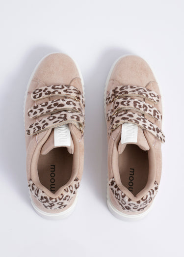 Baskets à scratchs, suédine et léopard Beige