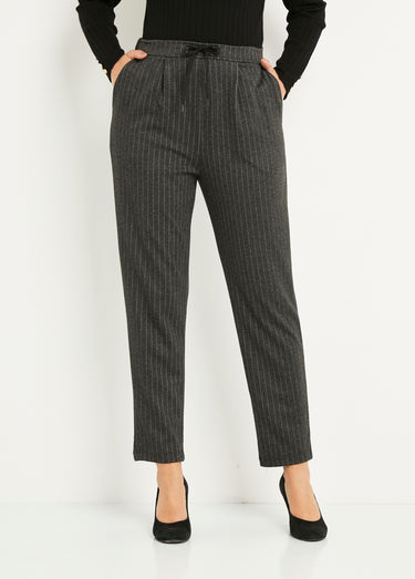 Pantalon droit taille élastiquée maille stretch Gris Raye