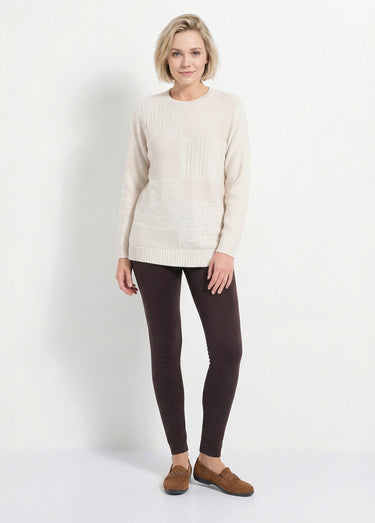 Pull-tunique col rond manches longues Beige