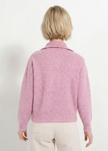 Gilet boutonné chaud côtelé avec laine et fibres recyclées Rose
