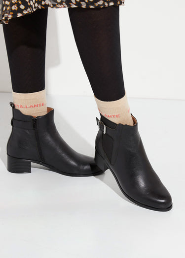 Boots cavalières avec talon, en cuir Noir