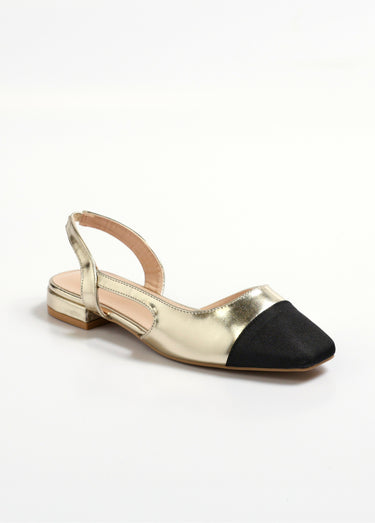 Ballerines bicolores ouvertes au talon Dore