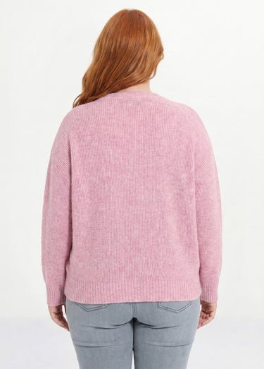 Pull chaud côtelé avec laine et fibres recyclées Rose