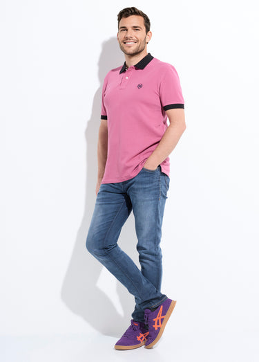 Polo homme col et manches contrastés Rose Fonce