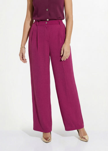 Pantalon large à pinces taille élastiquée Prune