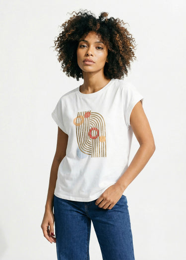 T-shirt coton avec sérigraphie Art déco Blanc