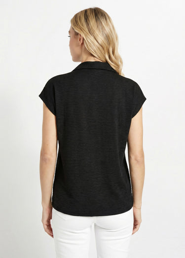 T-shirt col chemise uni manches courtes Noir