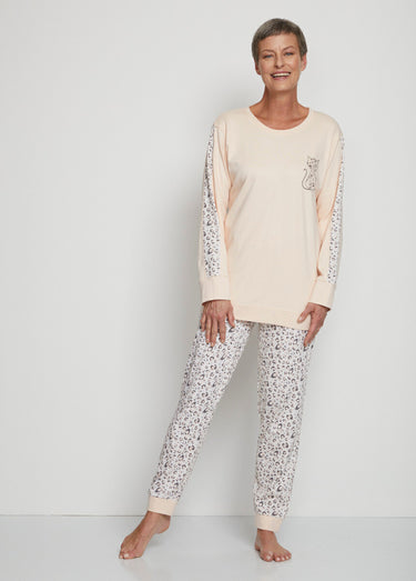 Pyjama manches longues coton interlock Rose imprimé