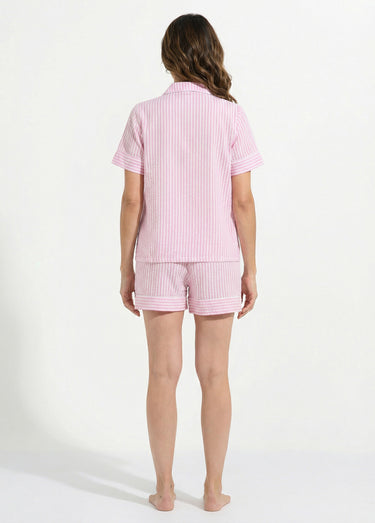 Pyjama short seersucker à rayures Rose