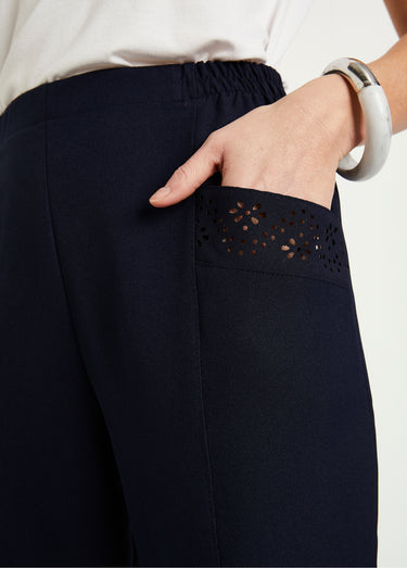 Pantalon ceinture élastiquée ajouré Marine