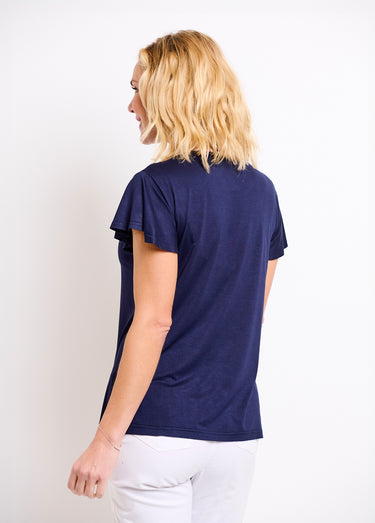 T-shirt manches courtes dentelle Marine