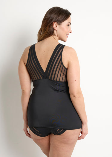 Caraco découpe soutien-gorge tulle effet rayé Noir